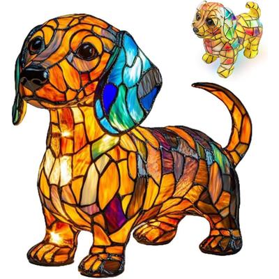 Dachshund Lamps - Retro Dogs Stained Resin Tabletop Night Light, Dog Series Art Night Light, 3D Cute Pet Dogs Themed Lamp Stained Glass LED