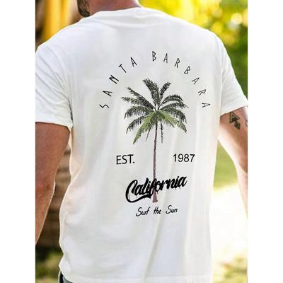 Mens Coconut Tree Graphic Tee  Short Sleeve Alphabet Design Lightweight Summer Streetwear for Fashion Forward Style