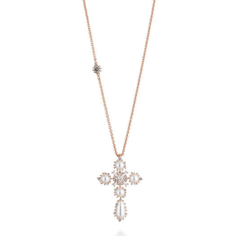 

TANI by MINETANI Pearl Cross Pendant Necklace Silver_Light Gray pearl