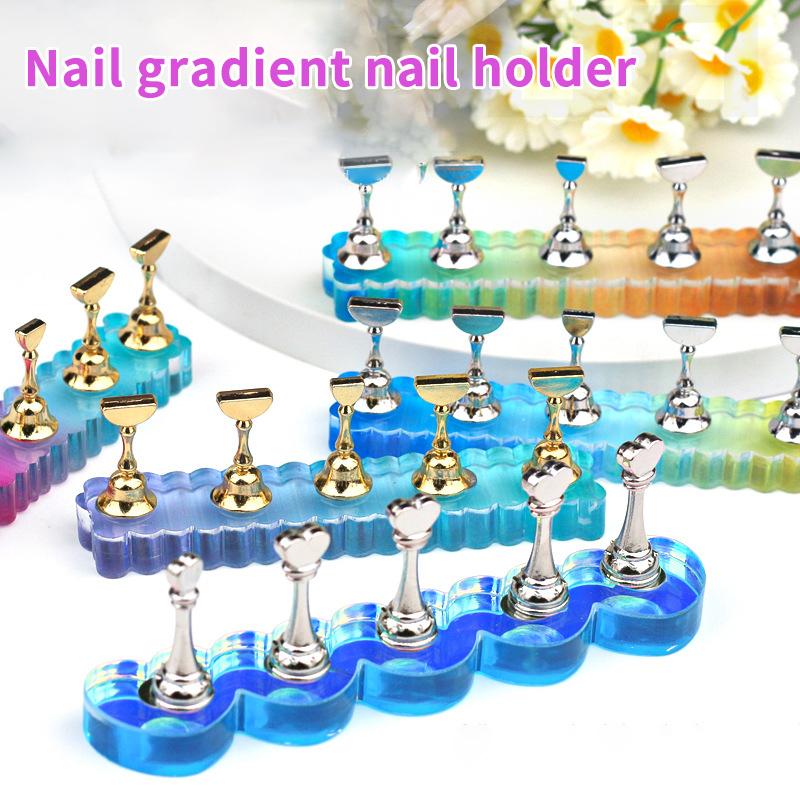 

5Pcs/Set Magnetic Nail Holder Aurora Gradient False Nail Tip Practice Stand Base Nail Art Display For Art Salon Diy