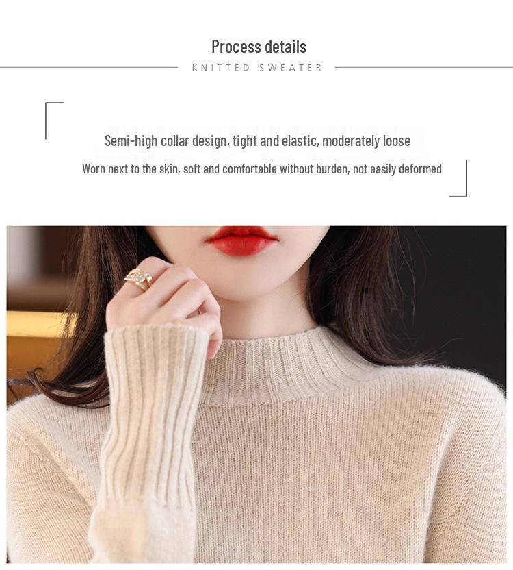 Women's Wool Sweater: Autumn/Winter Half-High Neck, Warm, Solid Color, Loose Fit, Commuter Style