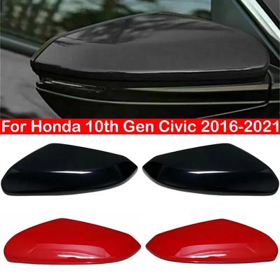 For Honda 10th Gen Civic 2016- Car Replacement Rearview Side Mirror Cover Wing Cap Exterior Door Rear View Case Trim Black