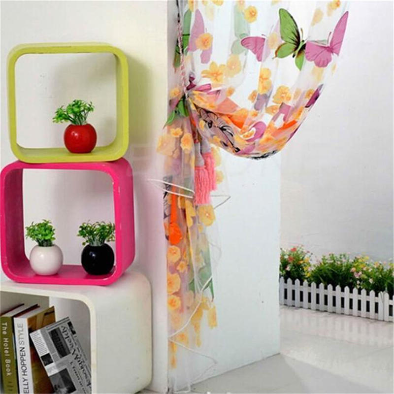 1Pc New Floral Butterfly Sheers Curtains Voile Tulle Door Window Curtain Valance