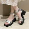 Thick Heel Shows High Square Head 2025 Summer New Outer Wear Sandals Fashionable Versatile High Heel Sandals European and American