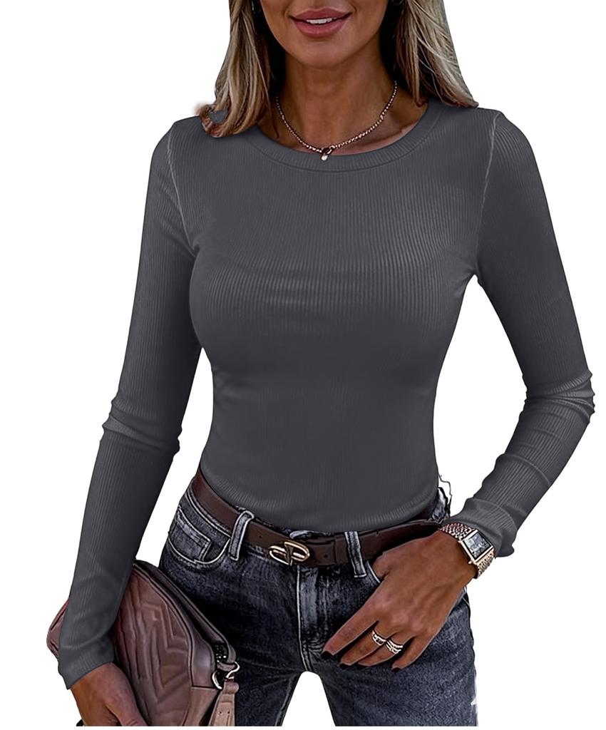 Women's And Winter Slim Bottom T-shirt Fashion Casual Color O-Neck Pullover Long Sleeve Top