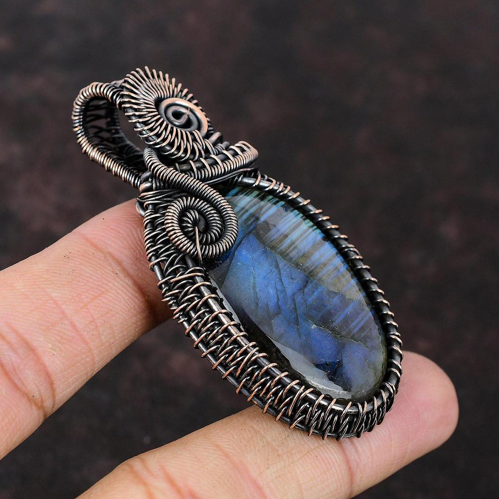 Labradorite Pendant Copper Wire Wrapped Pendant Handmade Jewelry Natural Gemstone Pendant Unique Copper Design Jewelry Labradorite Pendant