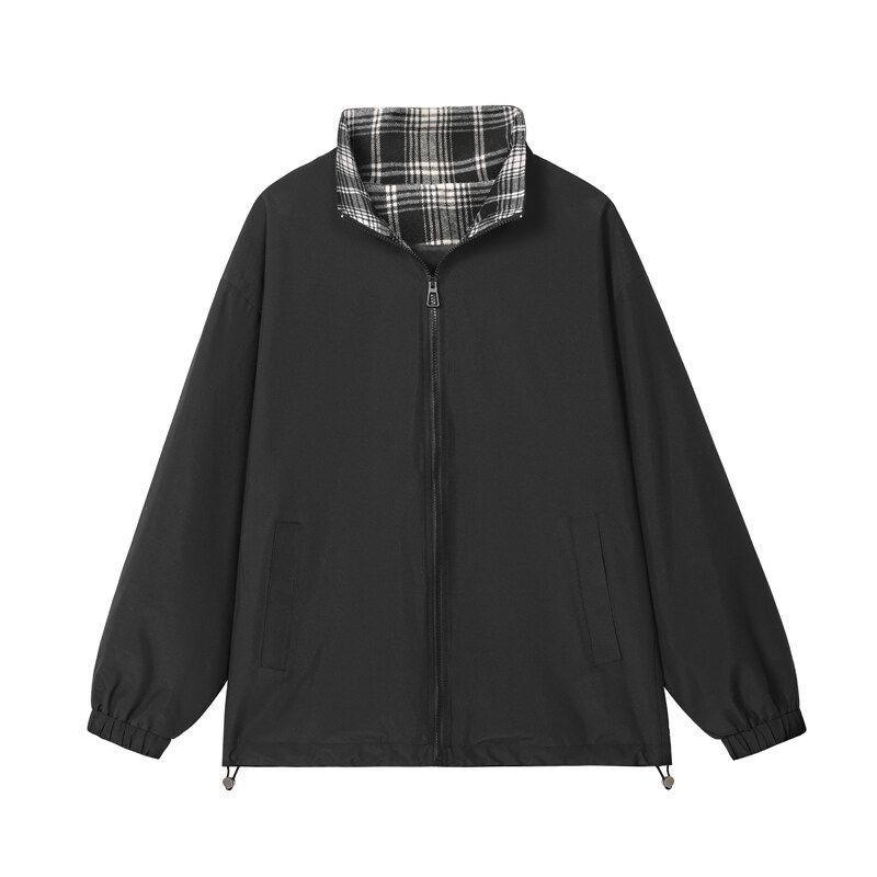 Wszechstronna kurtka w kratę ze stójką na wiosnę/jesień – Modna, wodoodporna, o luźnym kroju dla par