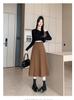Plus Size Women's Korean Style Woolen Flare Skirt - High Waist A-line for Autumn/Winter