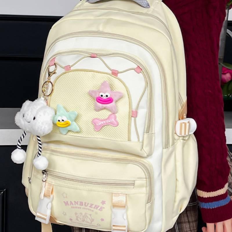 Shoulder Large Bag Capacity Solid Color Backpack Unisex School Travel Student