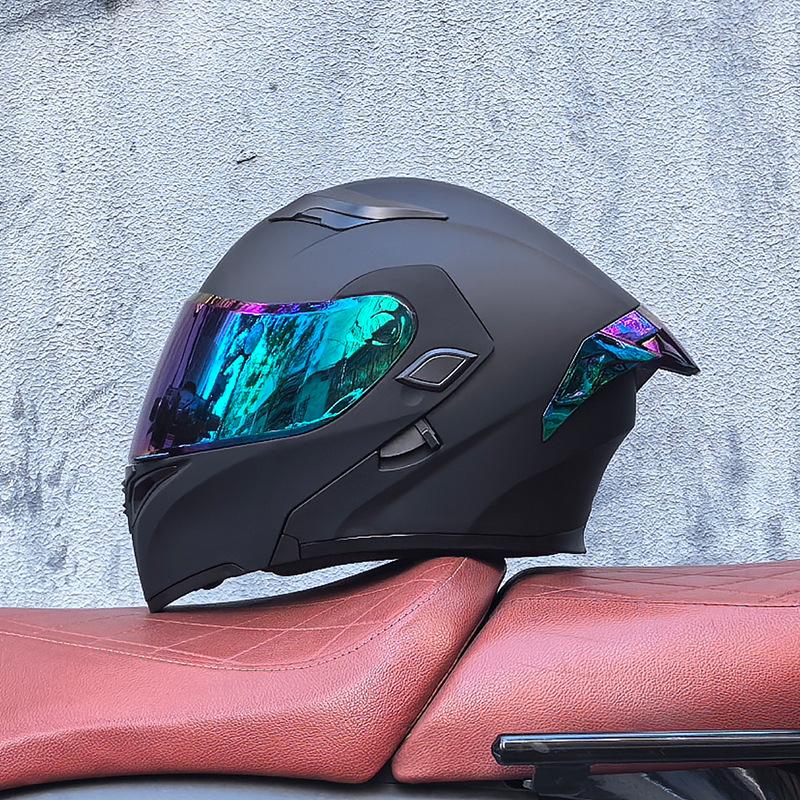 Motorcycle Helmet Peeling Helmet Double Lens Big Tail Locomotive Racing Helmet Running Helmet Men and Women Keep Warm In Winter