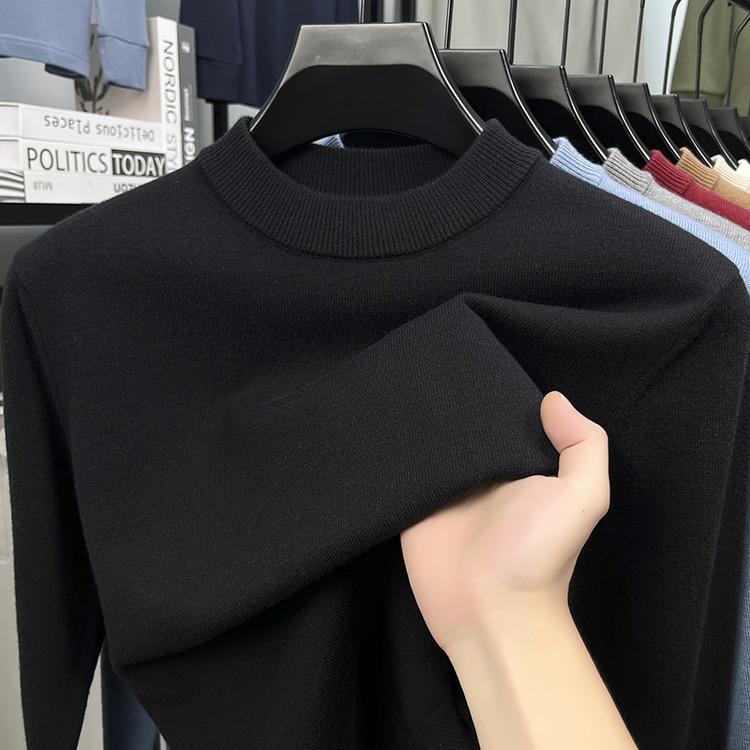 

Весенне-осенняя футболка с длинным рукавом, вязаная базовая футболка, мужской свитер с длинным рукавом и круглым вырезом 190 чёрный