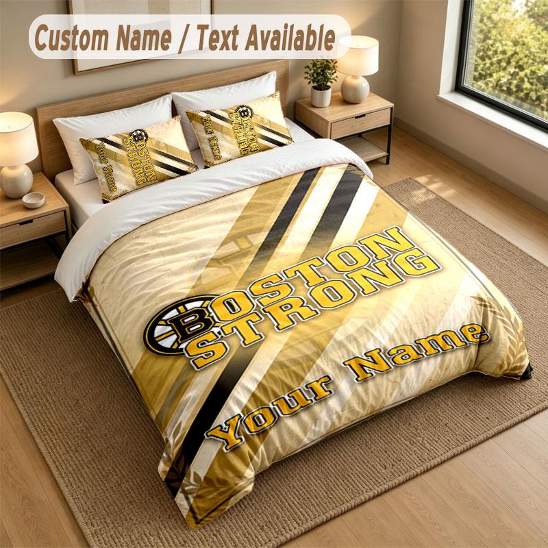 Bedding Set 1 Duvet Cover 2 Pillowcases Boston Bruins Print Soft Bed Linen Bedroom Decor