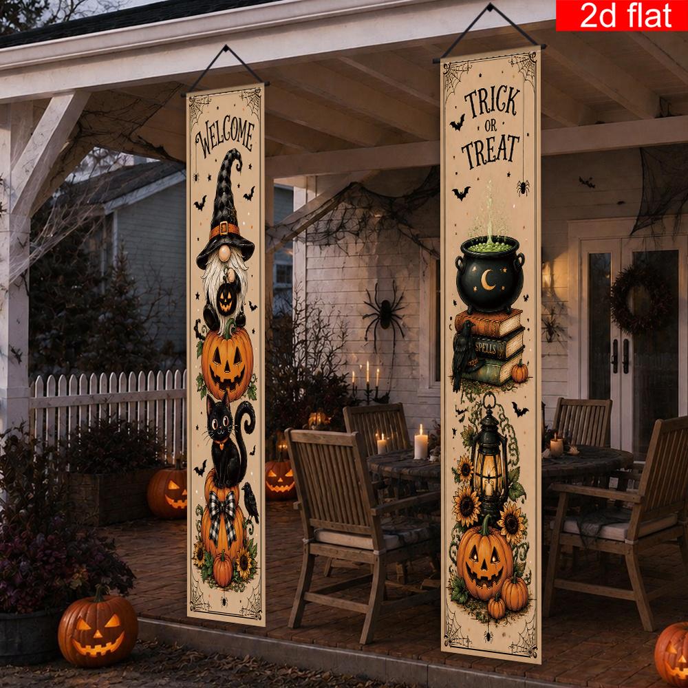 Banner Halloween Decoration 2pcs Cat Design Polyester Indoor Outdoor Porch Hanging