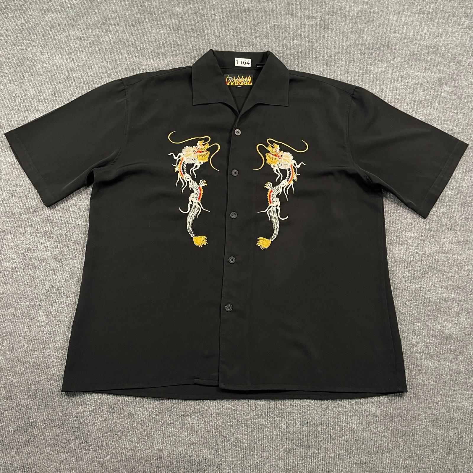 

Vintage Y2K Dragonfly Embroidered Dragon Button Shirt XL 25x30 Black XL