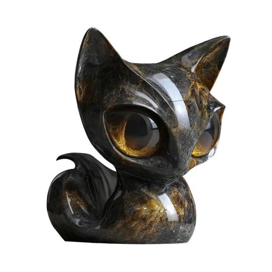 1/2 Pz Scultura Gatto Enigmatico Sguardo Occhi Grandi Statua Gatto Nero Figurina in Resina Ornamento Decorazione da Tavolo Casa Ufficio