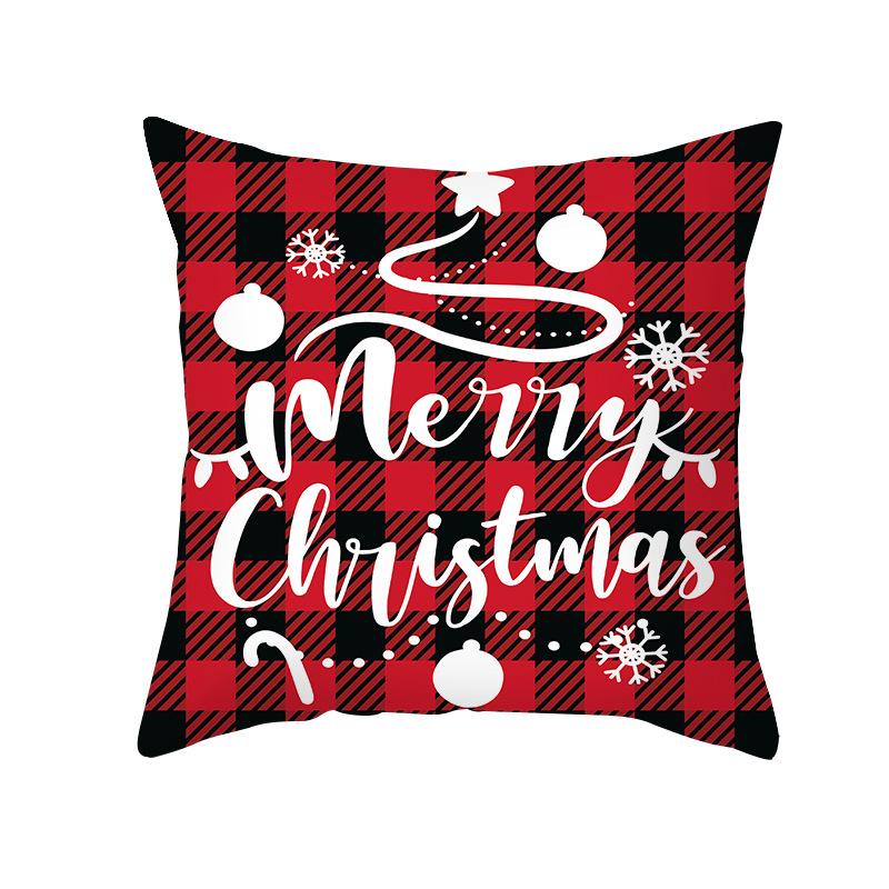 Plaid Christmas Pillow Cover Letter Christmas Tree Sofa Cushion Cover Peach Skin Cushion Home