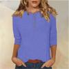 Women's Long Sleeve Round Neck Button Detail Blouse Solid Color Casual Top