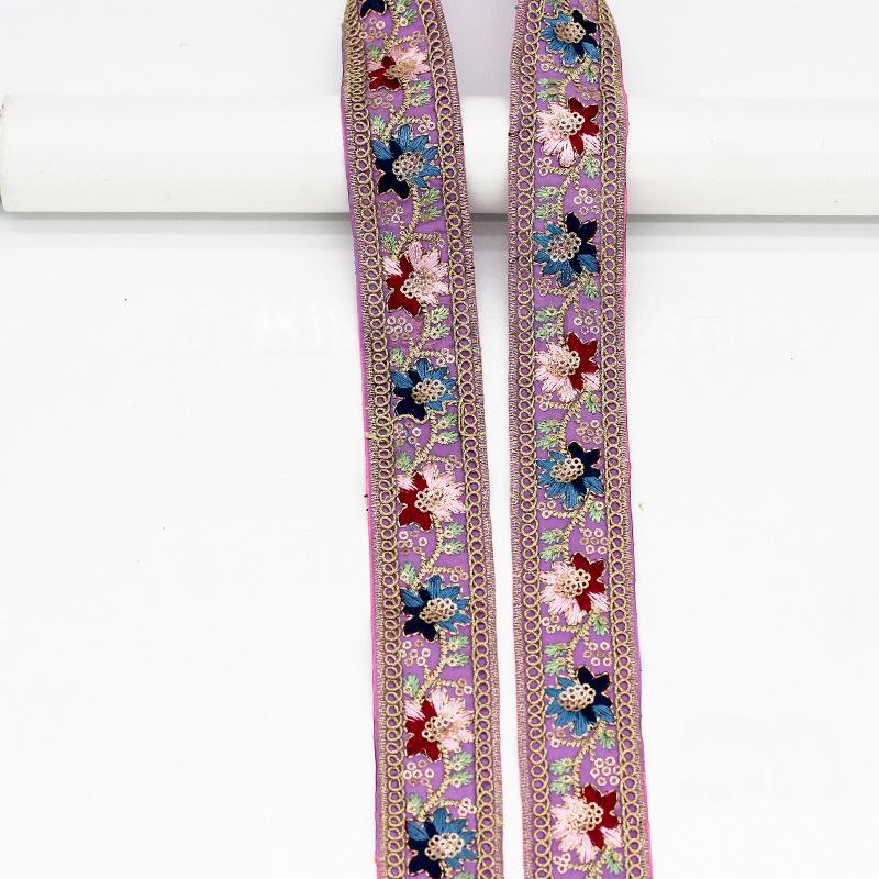 5yards Ethnic Style Lace Embroidered Sequin Ribbon Webbing Sequins Trim for Clothing Cuff Decoration DIY Sewing Accessories