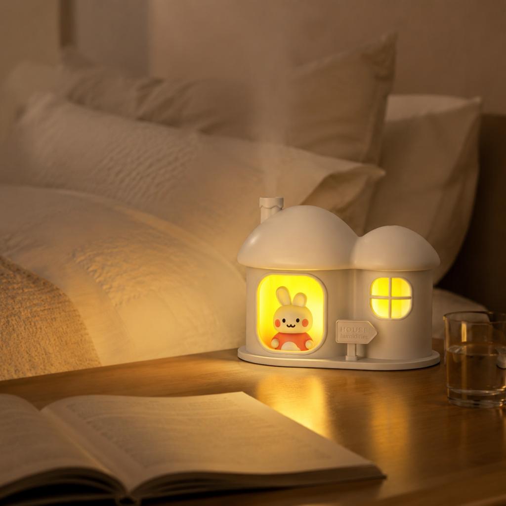 Creative House Double Nozzle Humidifier Desktop Home Bedroom Warm Light Atmosphere Lamp Mist Maker Cute Pet Design Portable