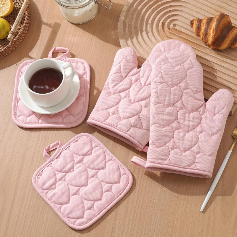 4 Stück Küchen-Topflappen-Set und Ofenhandschuhe, Hitzebeständig, Thermisch, Anti-Hitze, Für heiße Töpfe, Kochen, Backen