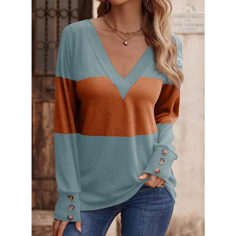 JPNTKY Women's Fashion Casual Long Sleeve V Neck Blouses & Shirts