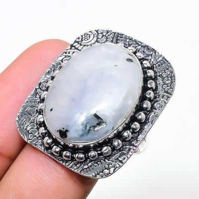 Natural Rainbow Moonstone Gemstone 925 Sterling Silver Gift Ring Size 8 o2Z42