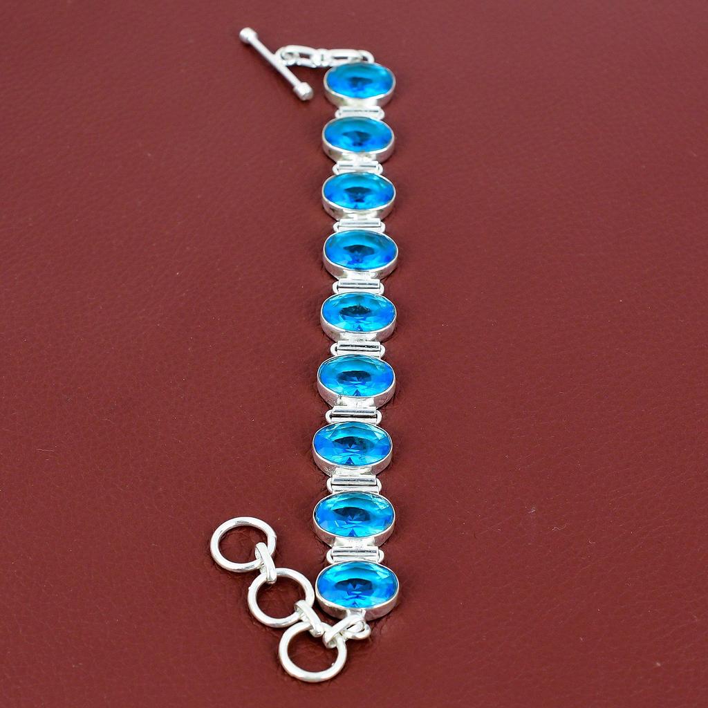 Faceted swiss blue topaz bracelet gemstone handmade bracelet 925 sterling silver bracelet adjustable chain bracelet unique jewelry for gifts