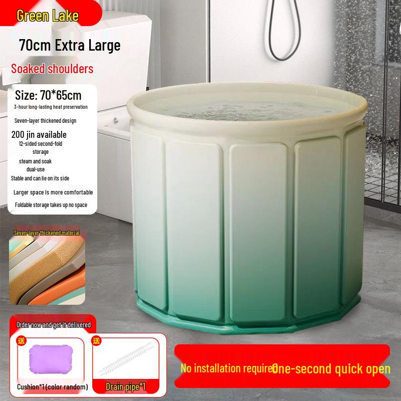 Folding Insulated Adult Soaking Tub - Anti-Rollover, Cotton-Padded, Large Size (Blue/Pink)