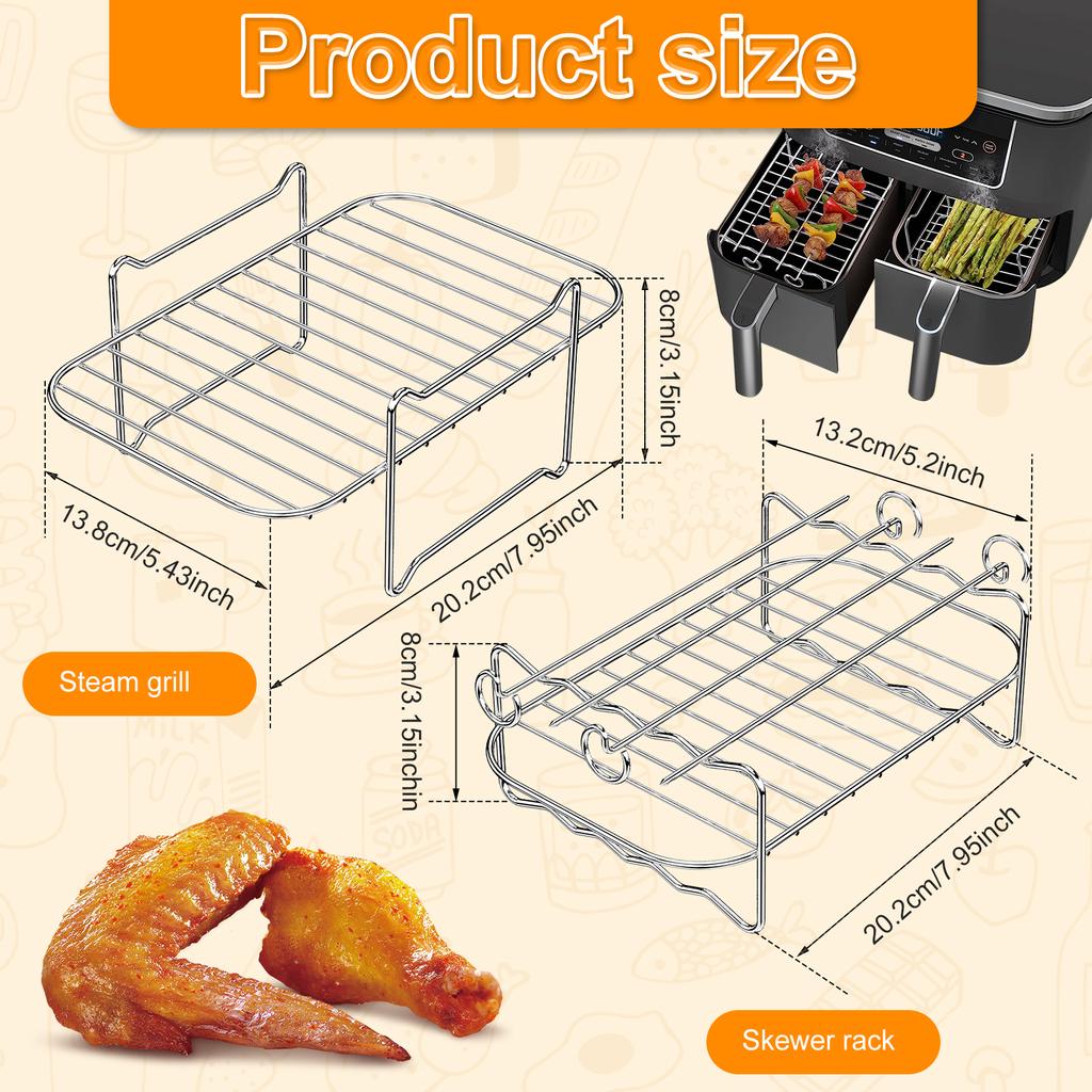 Stainless Steel Air Fryer Rack Steaming Racks Barbecue Sticks Air Fryer Tools Baking Bread Holder BBQ Gril Cooker Accessories