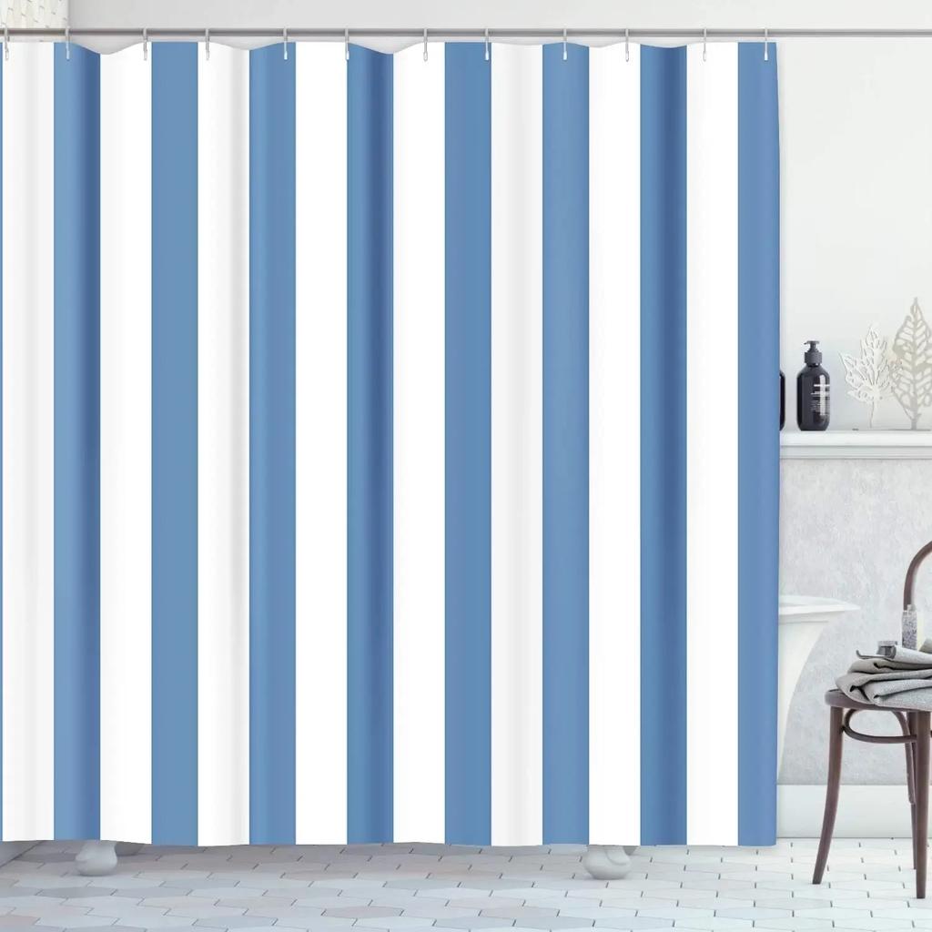 Striped Shower Curtain, Colorful White Modern Fashion Minimalist Polyester Printed Fabric Bathroom Decorative Accessories