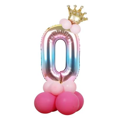 32inch Gradient Rainbow Number Balloons Princess Gold Crown Baby Shower Party Balloons Happy Birthday Decoration Kids Toy