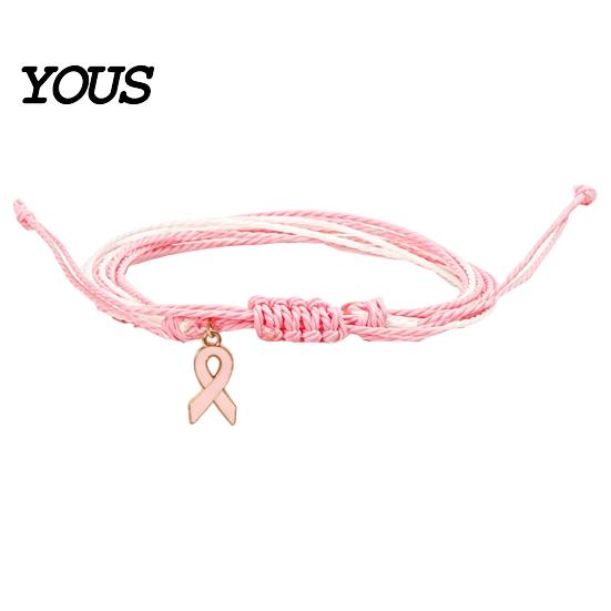 Heart Butterfly Alloy Pendants Breast Cancer Awareness Bracelet for Women, Adjustable Woven String with Simple Style Braided Jewelry Ribbon