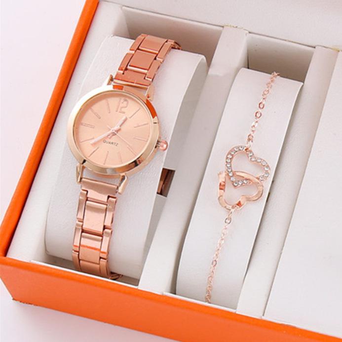 Fake Three-Eyed Ladies 5Pcsset Steel Belt Women'S Watch Casual Korean Edition Quartz Watch Set (Orange Box)