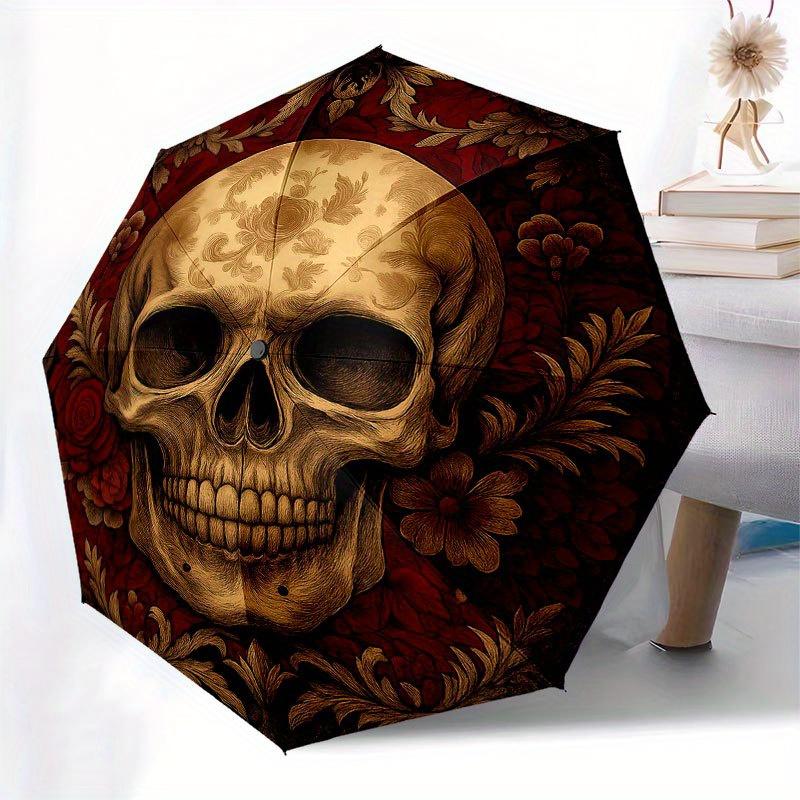 Day of the Dead Skull Art Print - Dia de los Muertos Decor Umbrella, Portable 3-Fold Compact Umbrella for Men & Women R151