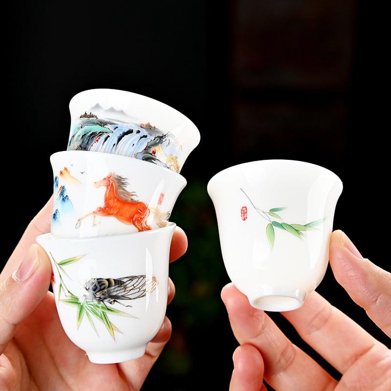 Suet Jade Porcelain High-end Teacup Household Tea Cup Chinese Ceramic Kung Fu Tea Set Suet Jade Porcelain Guofeng Single Cup