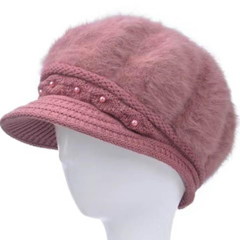 Winter Old Man Hat Rabbit Fur Rabbit Fur Blended Hat Women Middle-aged and Elderly Women Mothers Warm Thick Velvet Knitted Hat