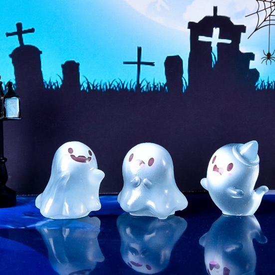 6/12/24Pcs Halloween Ghost Figurine Glow-in-the-dark Mini Cartoon Ghost Resin Statue Luminous Miniature Ghost Ornament Desktop Decoration