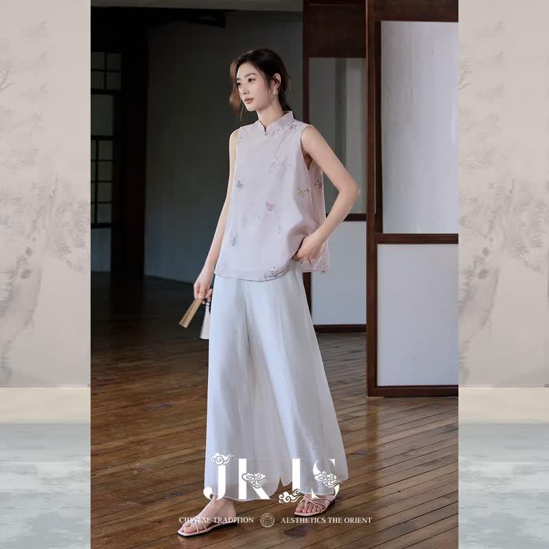 New Chinese Style Jacquard Embroidered Stand Collar Vest
