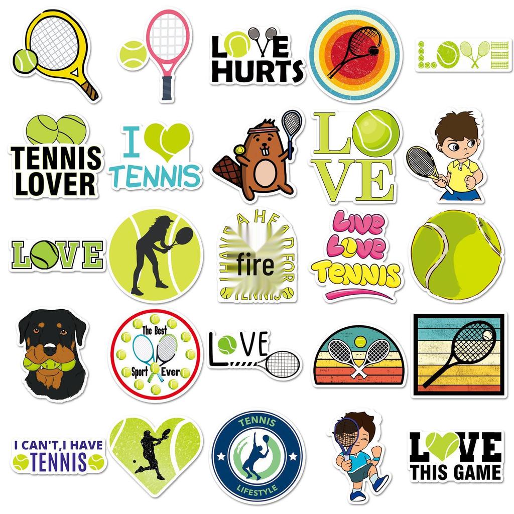 50pcs Waterproof Tennis Sports Stickers for Suitcase, Notebook, and Phone Decoration