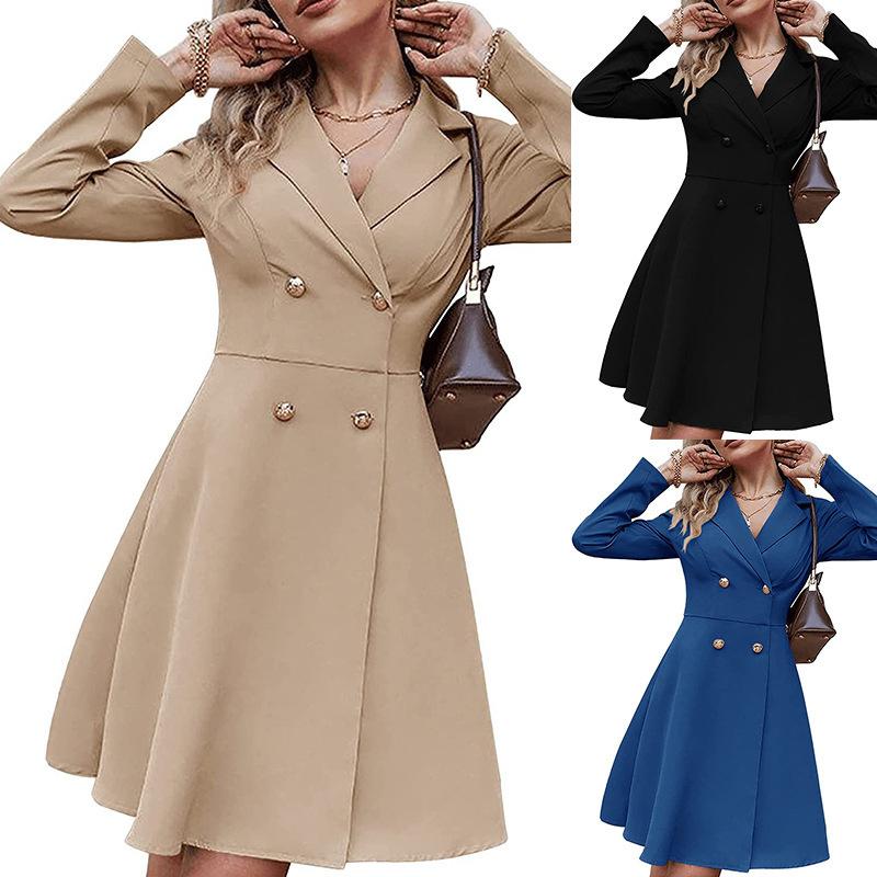 European And American Spring And Autumn Women'S Solid Color Double Breasted Long Sleeved Windbreaker, Fashionable Slim Fit Jacket