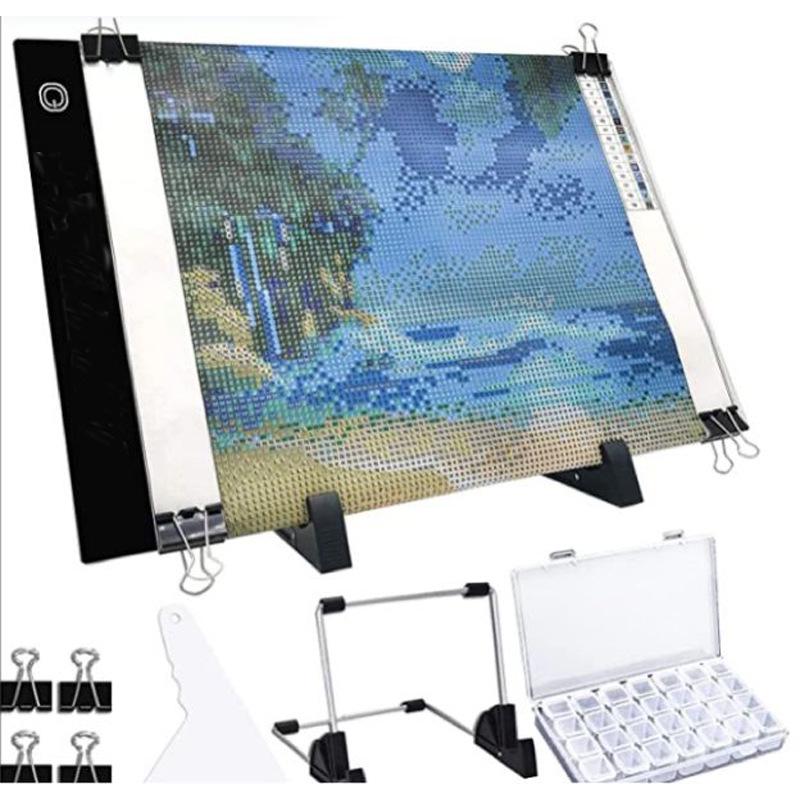 

LED Light Pad Tracing Table: A4/A3 Translucent Mat & Stand with Storage Set for Diamond Painting. A4 Three-level Dim + USB