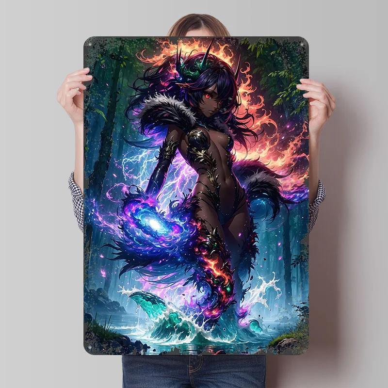 Dark Fantasy Demoness Tin Plaque Poster Customized Wall Art Retro Vintage Metal Signs for Man Cave Home Decor Items Wand Deko