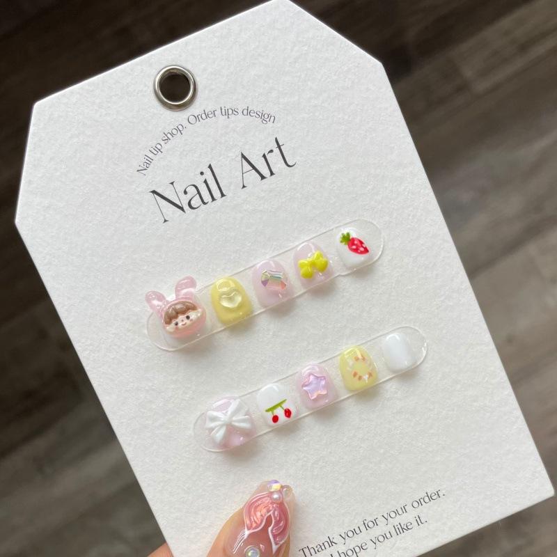 10pcs/set Finished Cartoon Children's Wearable Nails Sweet and Cute Children's Removable False Nails Nail Stickers