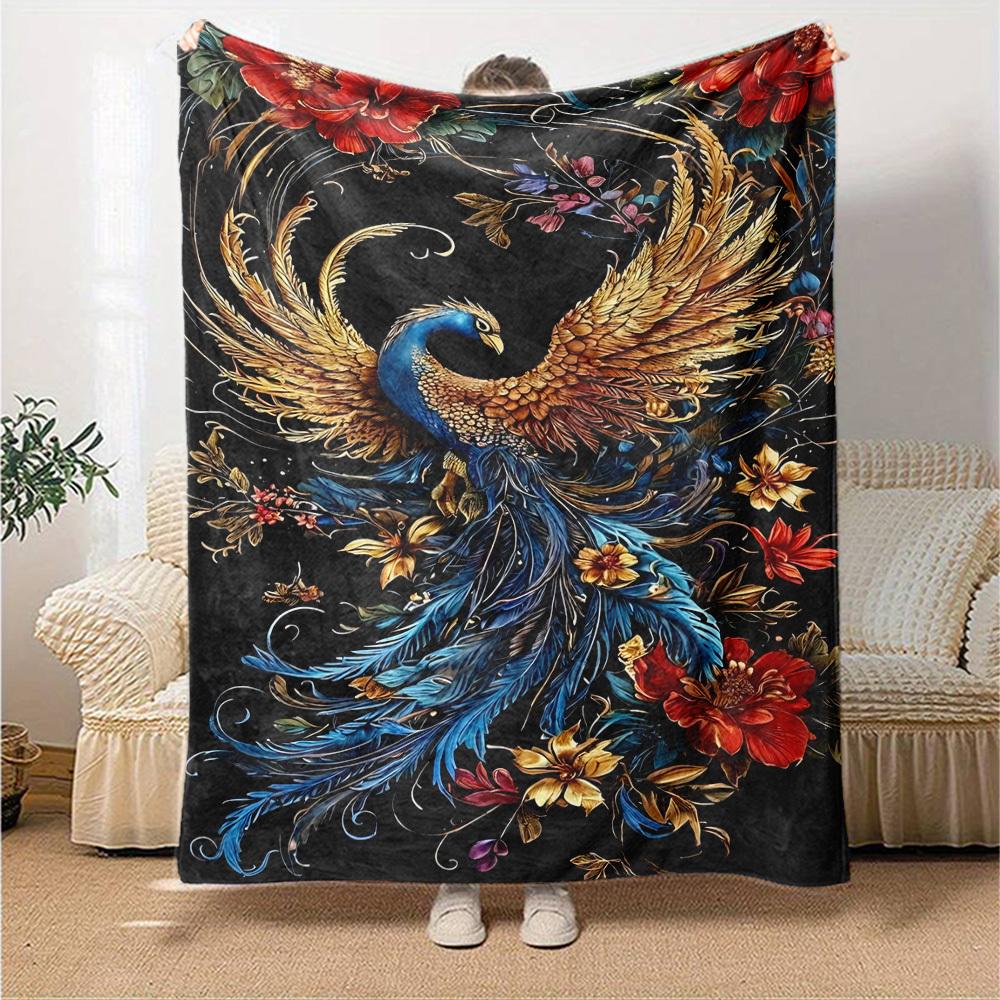 1pc Phoenix Flowers Soft Warm Throw Blanket Nap Blanket For Couch Sofa Office Bed Camping Travel,Comfortable
