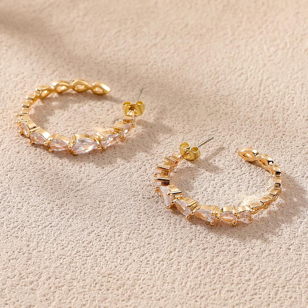 European & American Luxury Zircon Water Drop Hoop Earrings