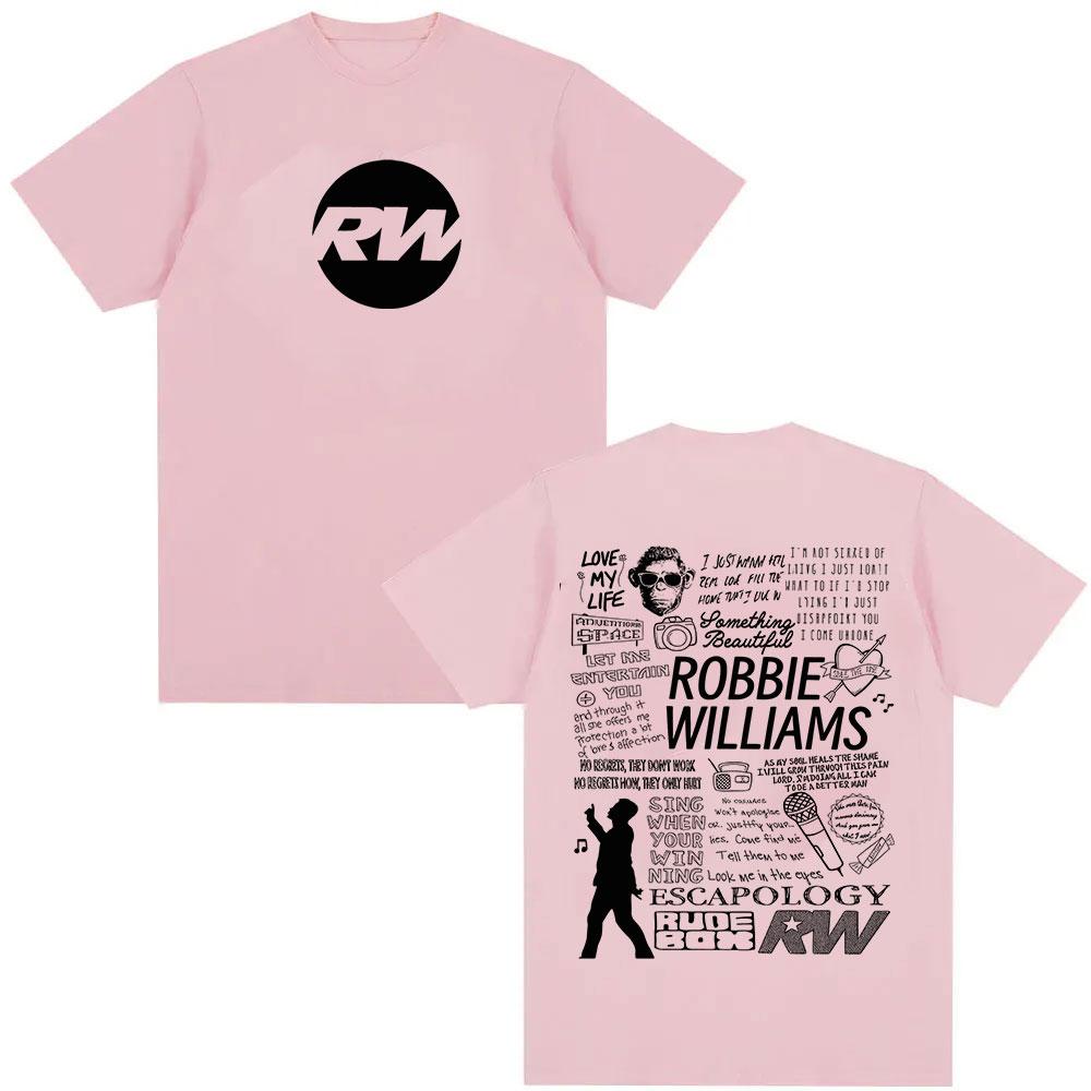 Robbie Williams Rw Tour Album Merch Tričko Pánské Dámské Módní Harajuku Tričko s Krátkým Rukávem Léto O-Výstřih Bavlněná Trička streetové oblečení