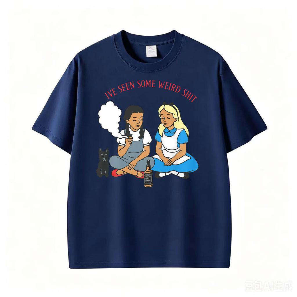 Toto And Friend Illustration Ive Seen Some Weiro Funny Smoking Bottle Cat T Shirt Unisexs Vintage Tee Shirt Summer Cotton Tshirts