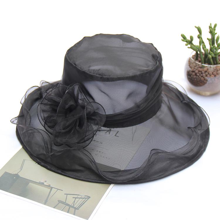 Veil Edge Sun Hat Ladies Summer Flower Organza Top Hat Beach Uv Protection Sun Hat