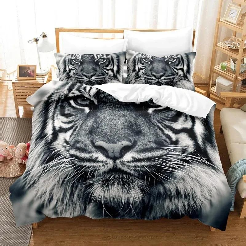 3D Vit Tiger Bekväm Täcke Örngott Sängkläder Set Barn Sovrum Dekoration Hemtextil