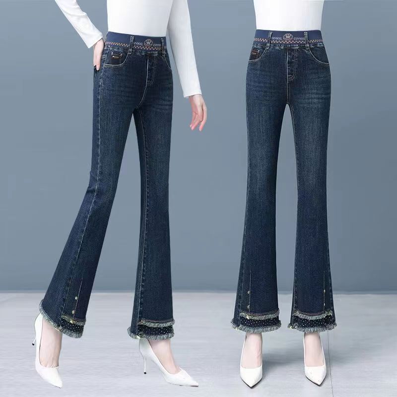 Women's High Waist Elastic Waist Flare Jeans Slim Fit Micro Flare Jeans Stretchy Commuter Denim Pants Autumn Fashion Pants